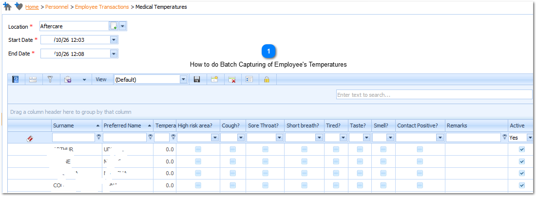 Capturing of Employee Temperatures on the Employee Profile