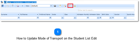 How to Update Mode of Transport on the Student List Edit  