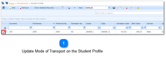 How to Update Mode of Transport on the Student Profile  