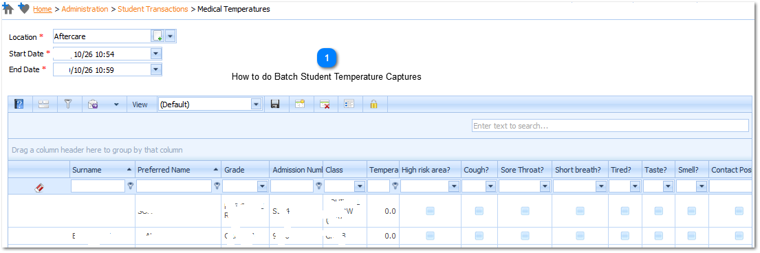 Student Batch Temperatures