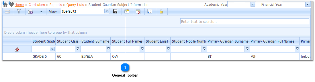 Student Guardian Subject Information Query List Example