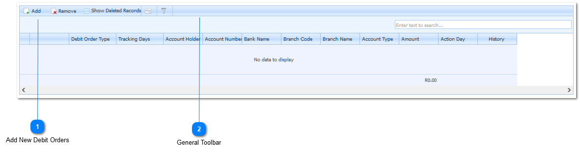 Debit Orders Tab