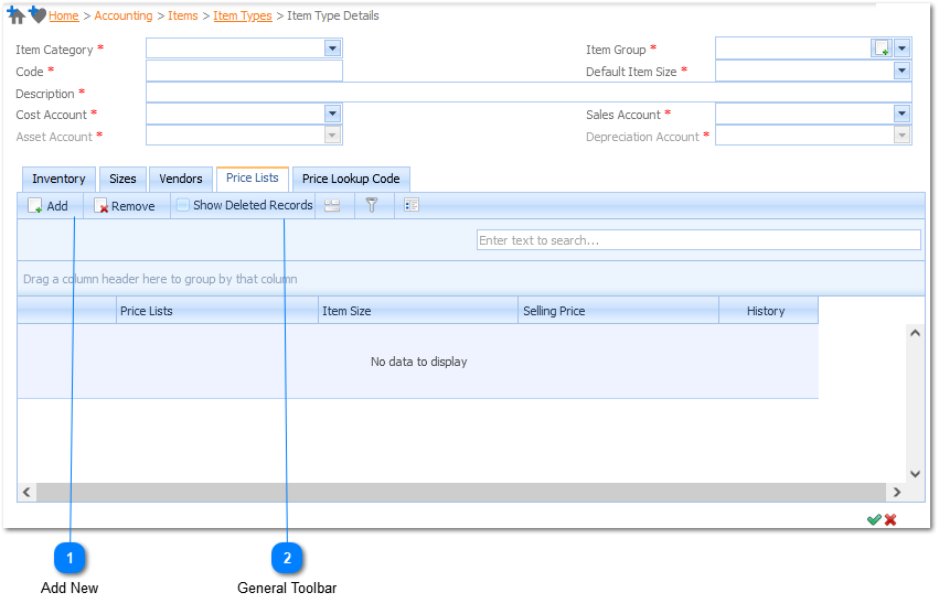 Price Lists Tab