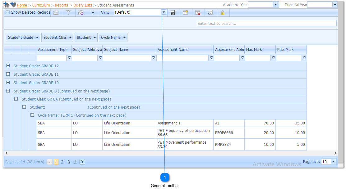 Student Assessments Query List Example