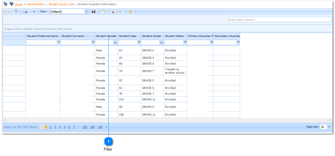 Student Guardian Information - Example