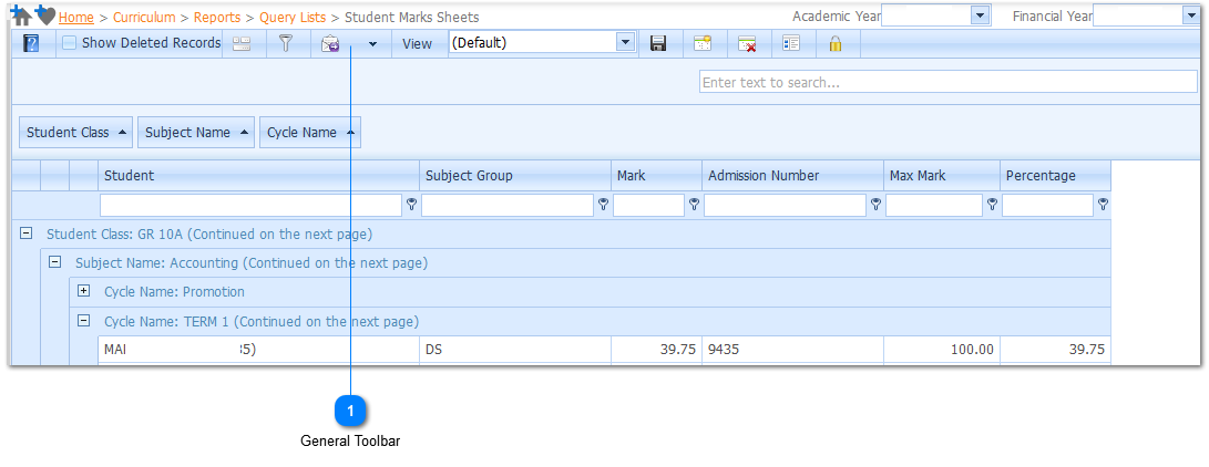 Student Marks Sheets Query List Example