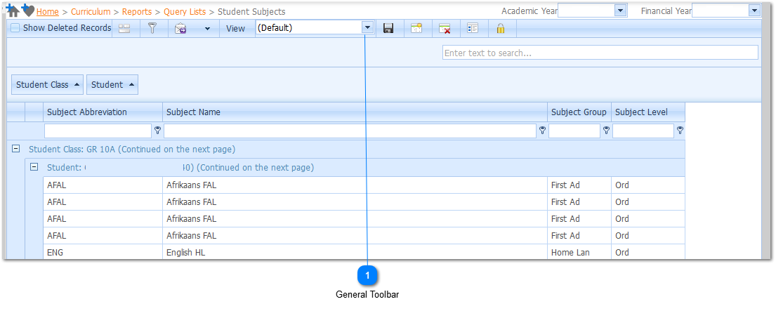 Student Subject Query List Example