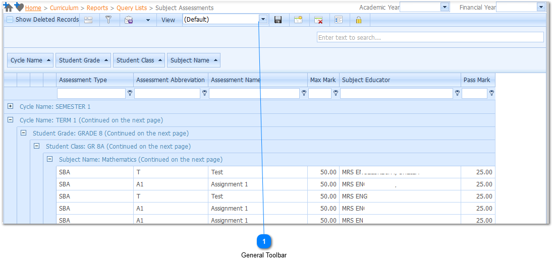 Subject Assessments Query List Example